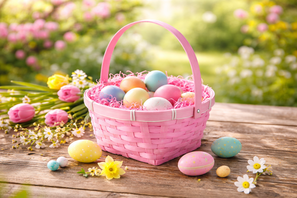 EASTER BASKET WITH MOVABLE HANDLE 20 x 20 x 10 CM MIX 2 COLORS