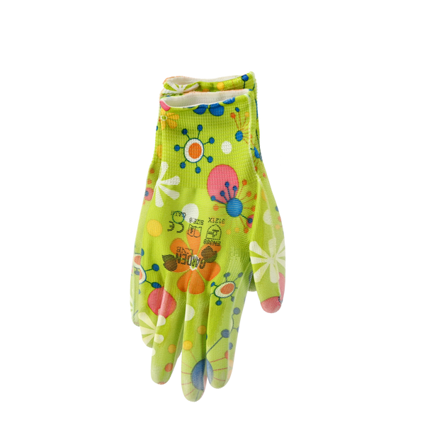 GARDEN GLOVES "8" PATTERN, POLYESTER WITH POLYURETHANE PACKET=12