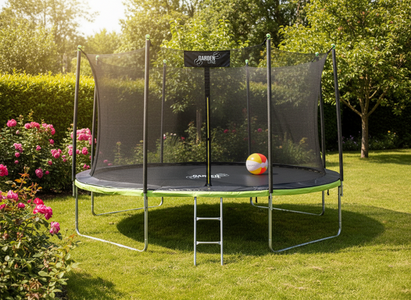 TRAMPOLINA 12FT 374 CM Z DRABINKĄ I SIATKĄ WEWNĘTRZNĄ