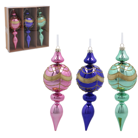 SET OF 3 CHRISTMAS TREE ORNAMENTS - STARPOINTS MIX OF COLORS 17CM pack=12 sets