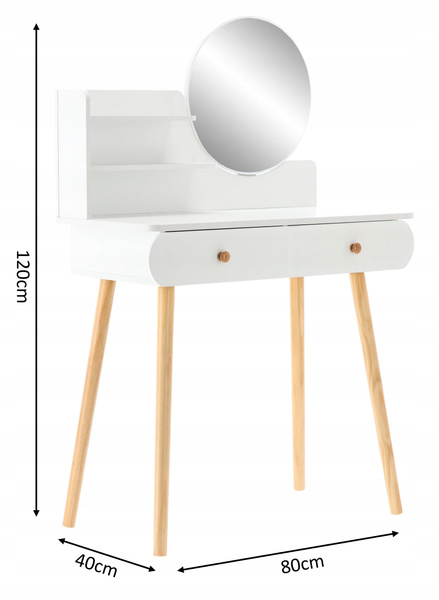 TOALETKA KOSMETYCZNA Z LUSTREM 80 x 40 x 120 CM BIAŁA *7872