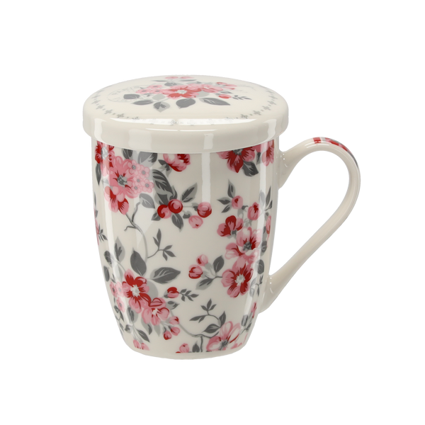 PORCELAIN MUG WITH INFUSER AND LID 340 ML ASSORTED FLORAL PATTERNS