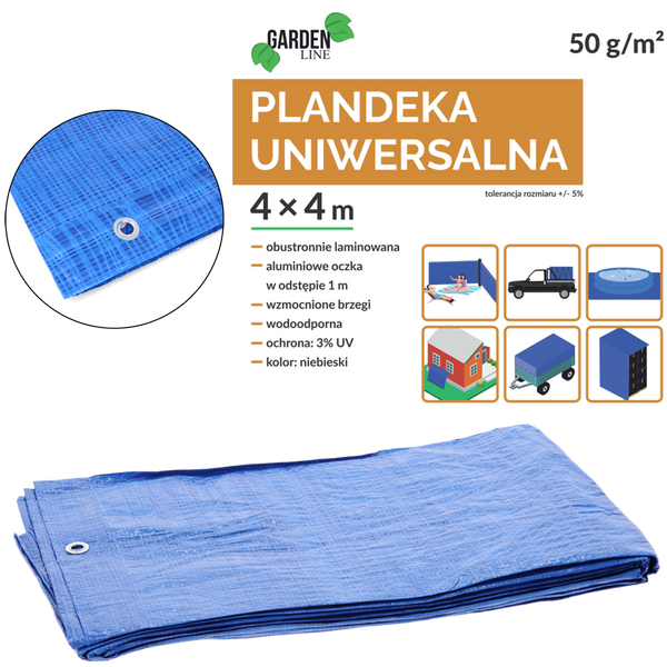 PLASTOVÁ PLACHTA 4 x 4 M (+/- 5%) 50GSM 3%UV MODRÁ *4096