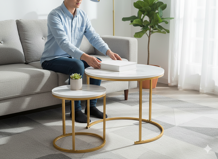 NESTING TABLE SET OF TWO MARBLE