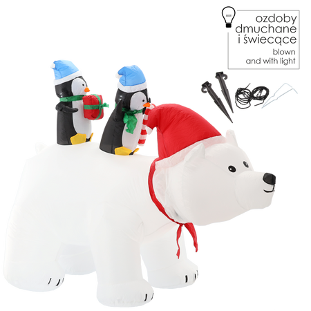 INFLATABLE POLAR BEAR WITH PENGUINS LED 200 CM