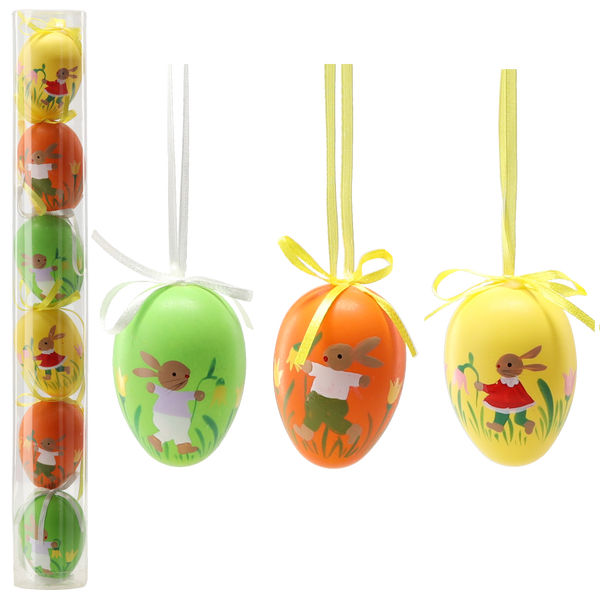 SET OF 6 EASTER EGGS 6 CM WITH ANIMAL PATTERN MIX DESIGNS TUBE