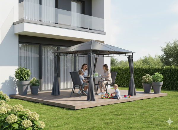 ALTANA PAWILON OGRODOWY Z ZASŁONAMI BOCZNYMI - SZARY 3 x 3 M