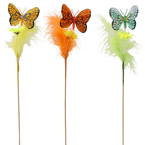VELIKONOČNÍ OZDOBY NA PIKU - MOTÝL V PEŘÍCH 30 CM MIX 3 BARVY balení=12ks *9557