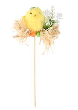 VELIKONOČNÍ DEKORACE NA ŠTÍTKU - KUŘE NA SLAMĚ 5 x 23 CM MIX 3 VZORŮ bal=12ks *9120