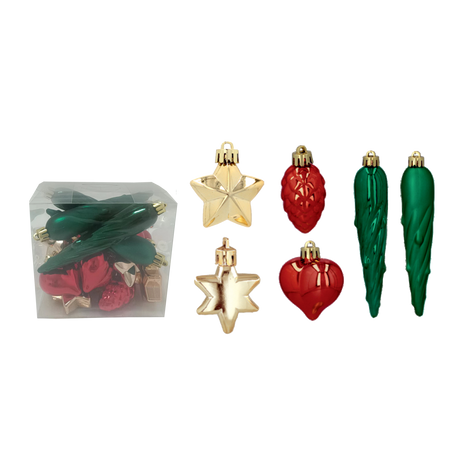 SET OF 20 BAUBLES RED/GOLD/GREEN