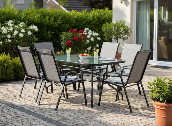 ZESTAW MEBLI OGRODOWYCH - STÓŁ 150 x 90 x 70 cm + 6 KRZESEŁ 54 x 72 x 96 cm