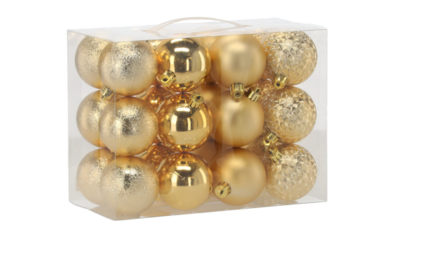 SET OF 24 BAUBLES 6 CM RED/GOLD/SILVER