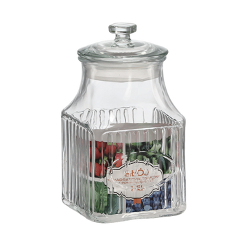 GLASS JAR SQUARE 1.5 L DECORATED WITH GLASS LID