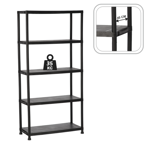 5 TIER PLASTIC SHELF 90 X 40 X 180 CM