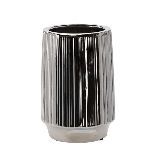 CERAMIC COVER FOR A POT 22 x 22 x 32,5 CM SILVER WITH STRIPES