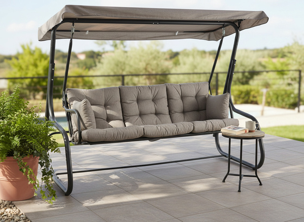 HUŚTAWKA OGRODOWA 215 x 130 x 175 CM SZARY MELANŻ Z FUNKCJĄ LEŻANKI PREMIUM 