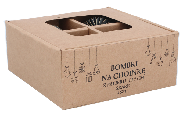KPL. 4 BOMBEK NA CHOINKĘ Z PAPIERU FI 7 CM SZARE opak=6kpl *2068