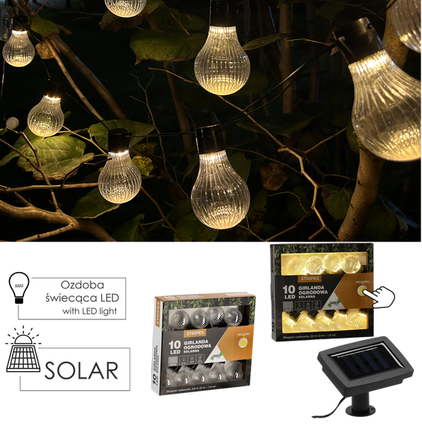 GIRLANDĂ SOLARĂ PENTRU GRĂDINĂ LUNGIME 2 + 1,8 M BENZI 10 LED ALB CALD *3613