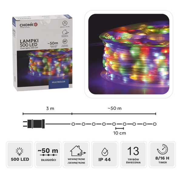 LAMPICI LED MICRO PE RELEU 500L MULTICOLOR, LUNGIME 3 + 50 M *0139