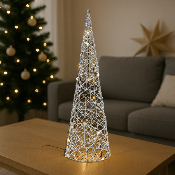 Vianočná ozdoba - LED kužeľový vianočný stromček 40 cm strieborný *6369
