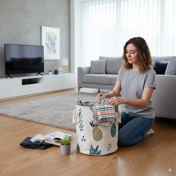 KOŠ NA PRANÍ/HRAČKY 35 x 40 CM KULATÝ ANANASY VEL. M *4908