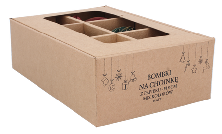 KPL. 6 BOMBEK NA CHOINKĘ Z PAPIERU FI 8 CM MIX KOLOR opak=6kpl *2211