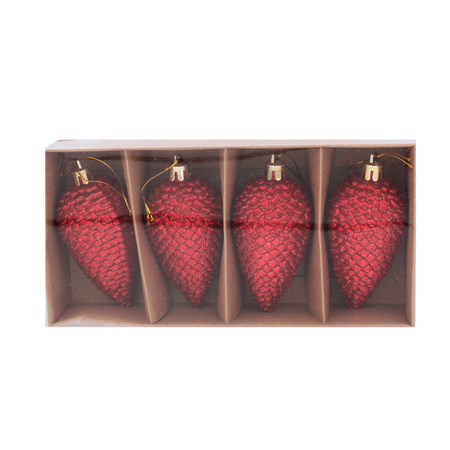 SET DE 4 DECORAȚIUNI DE CRĂCIUN - CONE 9 CM ROȘII, ARGINTII, AURII, MARO *9747