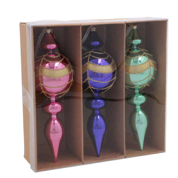 SET OF 3 CHRISTMAS TREE ORNAMENTS - STARPOINTS MIX OF COLORS 17CM pack=12 sets