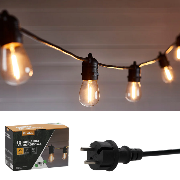GIRLANDĂ PENTRU GRĂDINĂ 230 V LUNGIME 3 + 7 M FILAME 10 LED ALB CALD *1236