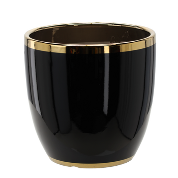 CERAMIC COVER FOR A POT 30,5 x 30,5 x 30,5 CM BLACK WITH GOLD LINE