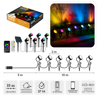 REFLEKTORY OGRODOWE SMART LED 6L MULTIKOLOR, DŁ. 3 + 10 M WEWN/ZEWN *9315