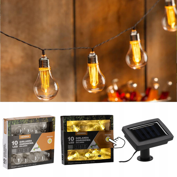 SOLAR GARDEN GARLAND LENGTH 2 + 1.8 M HEMMA 10 LED WARM WHITE BIG BULB
