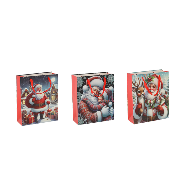 CHRISTMAS GIFT BAG "CHRISTMAS SANTA CLAUS" 18 x 24 x 8 CM MIX DESIGNS