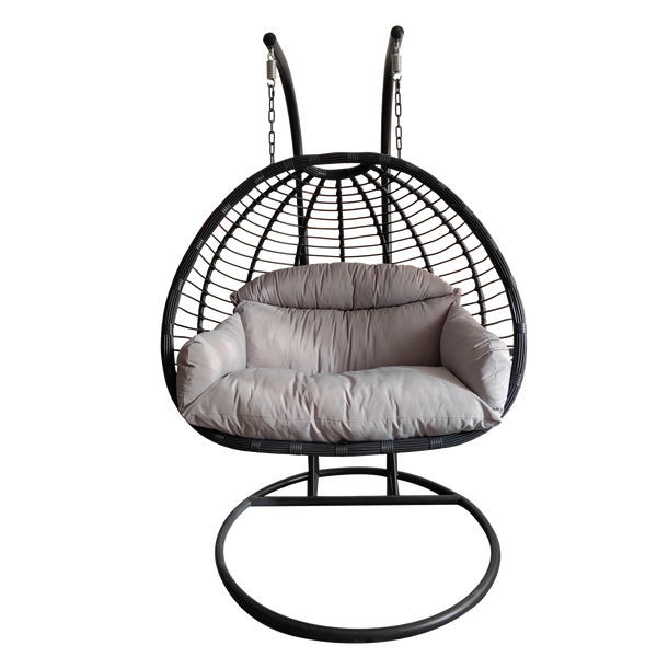 FOTEL WISZĄCY GASPAR DWUOSOBOWY - SZARY, SZARA PODUSZKA, CIEMNA SZARA RAMA