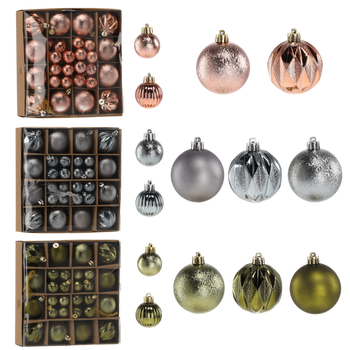 SET OF 44 BAUBLES 3/6 CM OLIVE/COPPER/GRAPHITE MIX DESIGNS