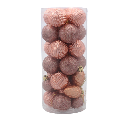 SET OF 31 BAUBLES 3-4.5 CM OLIVE/COPPER/GRAPHITE MIX DESIGNS