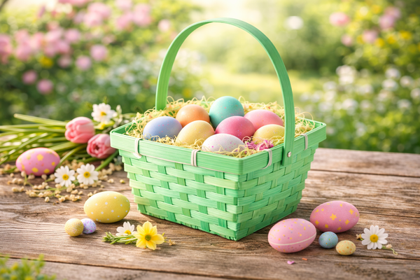 EASTER BASKET WITH MOVABLE HANDLE 23 x 18,5 x 11,5 CM MIX 2 COLORS