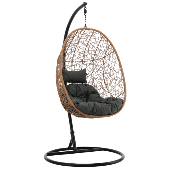 NATURAL HANGING CHAIR, CUSHION - DARK GRAY, FRAME - BLACK, 115 X 90 X D67 CM