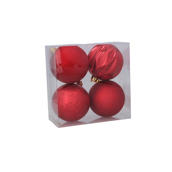 SET OF 4 BAUBLES 8 CM RED/GOLD/SILVER