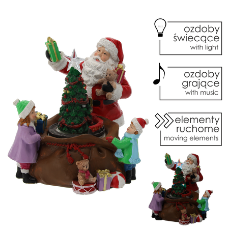 CHRISTMAS MUSIC BOX LED SANTA WITH TREE AND PRESENTS