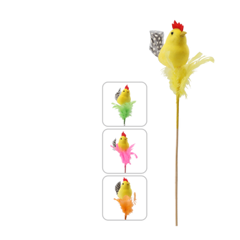 EASTER DECORATION ON PICK - HEN ON FEATHERS 6 x 23 CM MIX 4 COLORS pack=12pcs