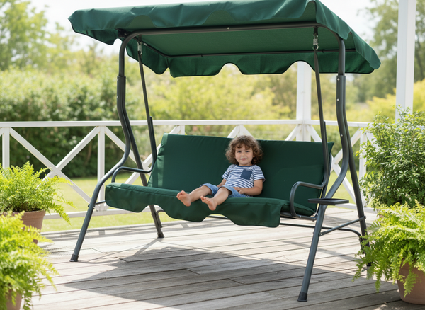 HUŚTAWKA OGRODOWA 170 x 110 x 153 CM CIEMNA ZIELEŃ BEZ POD. Z PODSTAWKAMI NA KUBEK