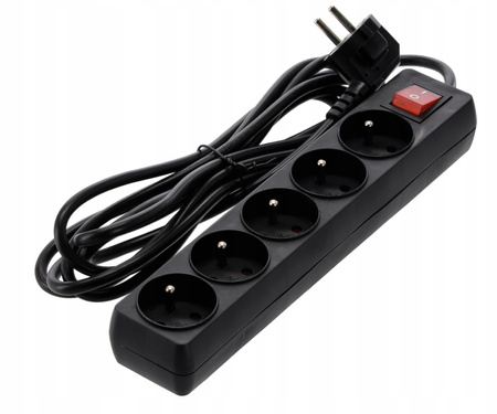 EXTENSION CORD POWER STRIP WITH SWITCH 5 SOCKETS 3 M BLACK