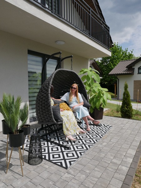 FOTEL WISZĄCY TONDER TRZYOSOBOWY - CZARNY, CZARNA PODUSZKA, CZARNA RAMA