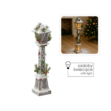 CHRISTMAS WOODEN LED LANTERN WITH STARS 13 x 13 x 60 CM