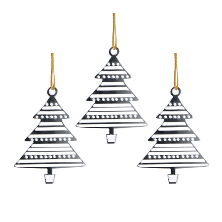 SET OF 3 CHRISTMAS TREE DECORATIONS - CHRISTMAS TREE SILVER 6 x 8 CM