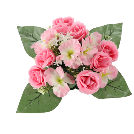 SZTUCZNA WIĄZANKA KWIATÓW RÓŻE I HIBISKUS 25 x 28 x 28 CM MIX KOLORÓW opak=12 szt *2942