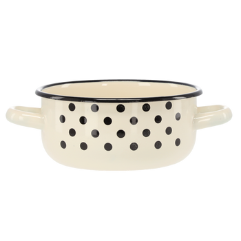 RONDEL EMALIOWANY Z DWOMA USZAMI 1,5 L 16 CM BIAŁY KROPKI *3301