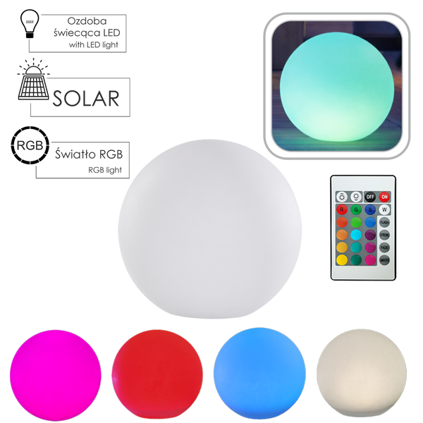 LAMPĂ SOLARĂ SPHERICĂ ALBĂ 40 x 40 x 38 CM MULTICOLOR CU TELECOMANDĂ *4934