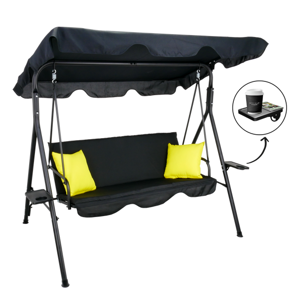 SWING GARDEN A-TYPE 170 X 110 X 153 CM BLACK WITH YELLOW PILLOWS AND CUP HOLDERS